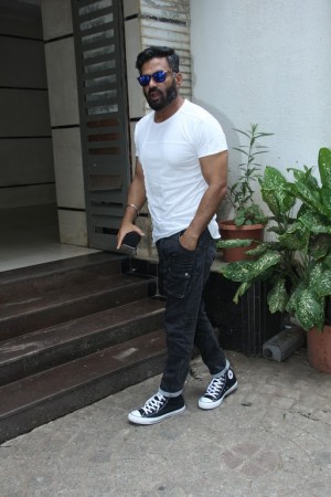 Suniel Shetty Spotted With His Son Ahan Shetty At Sajid Nadiadwala's Residence