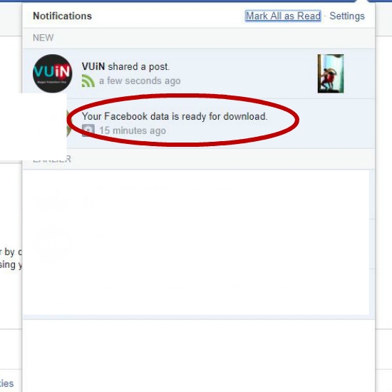 Facebook will alert you when your archive is ready