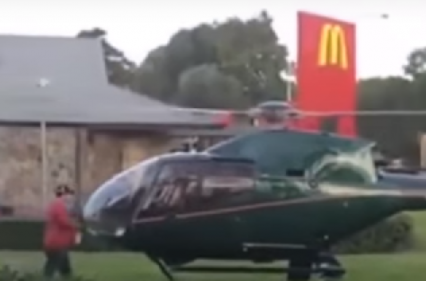 Hungry pilot lands chopper next to Mc Donald's