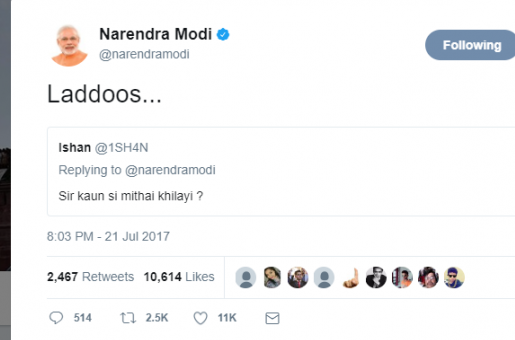 Modi tweets user to tell which sweet he offered to Kovind