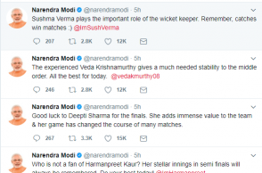 PM Modi tweets individual wishes Women players