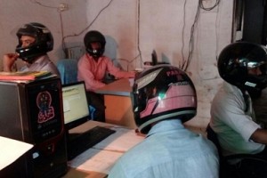 Telangana teachers wears helmet in the school fearing the building would fall
