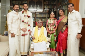 M Karunanidhi attends great grandson’s wedding with actor Vikram’s daughter