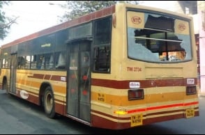 MTC bus crushes man and rams into TASMAC in Chennai