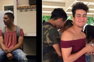 Boys wear off-shoulder tops to school to protest against college dress code