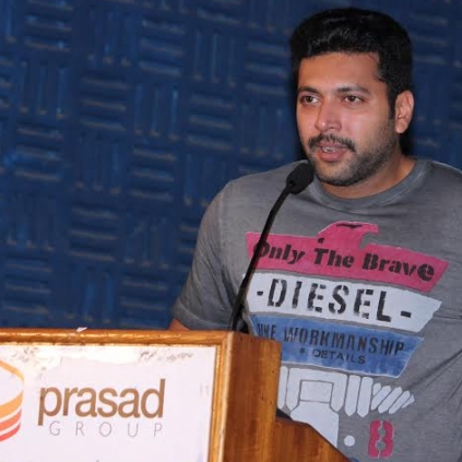 The emotional Mohan Raja and Jayam Ravi in Thani Oruvan success meet.