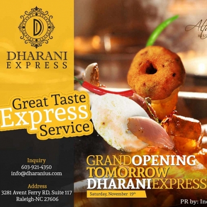 Dharani Restaurant to open its second branch at North Carolina