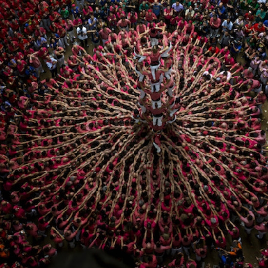 Castells, or human towers in Tarragona, Spain