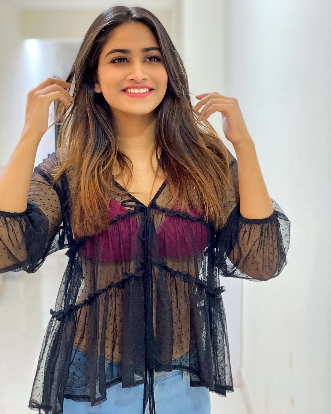 Popular actress shows rock glam look at home itself