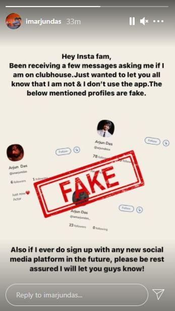 Arjun Das clarifies that he is not on Clubhouse