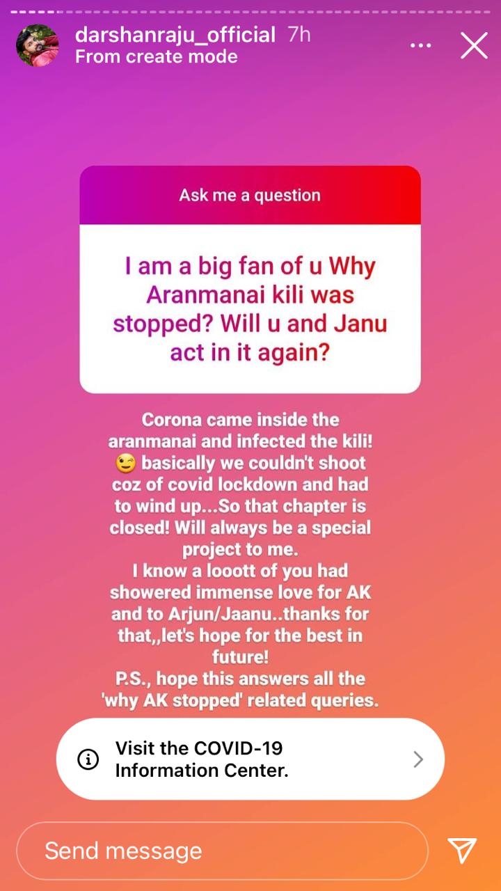 பாதியில் நின்ற விஜய் டிவி சீரியல் - விளக்கம் அளித்த நடிகர் | Vijay TV Aranmanai Kili serial stopped because - Hero Dharshan reveals reason