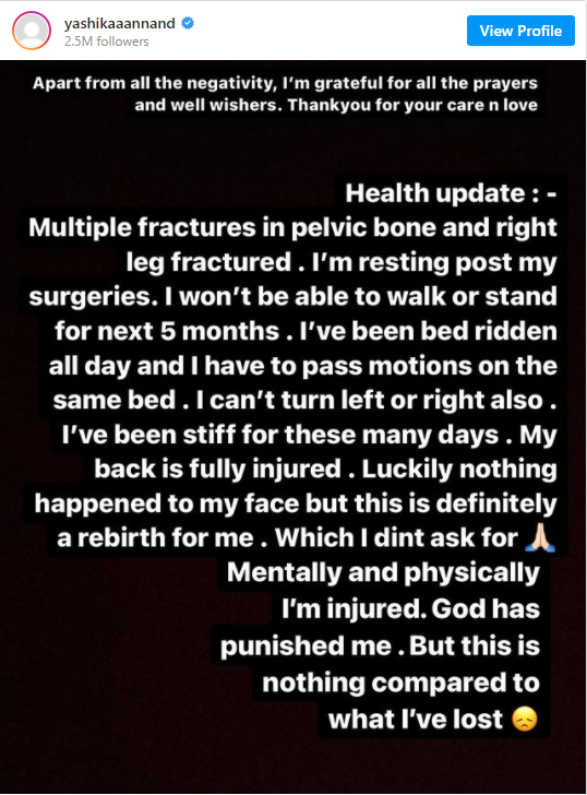 cant walk stand everything on bed Yashika health update