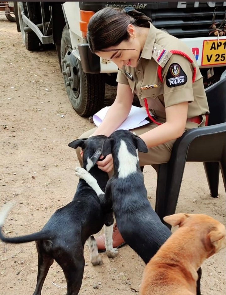 Actress Trisha with dogs during the shooting of Brinda