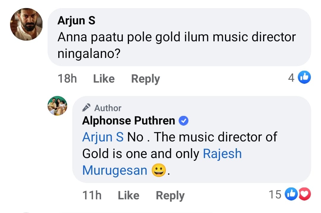 nayanthara prithviraj gold movie music director update