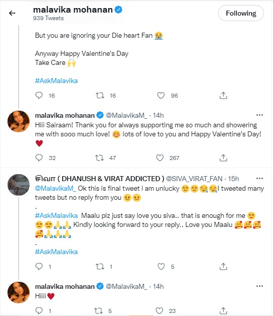 Malavika Mohanan interact twitter session with her fans
