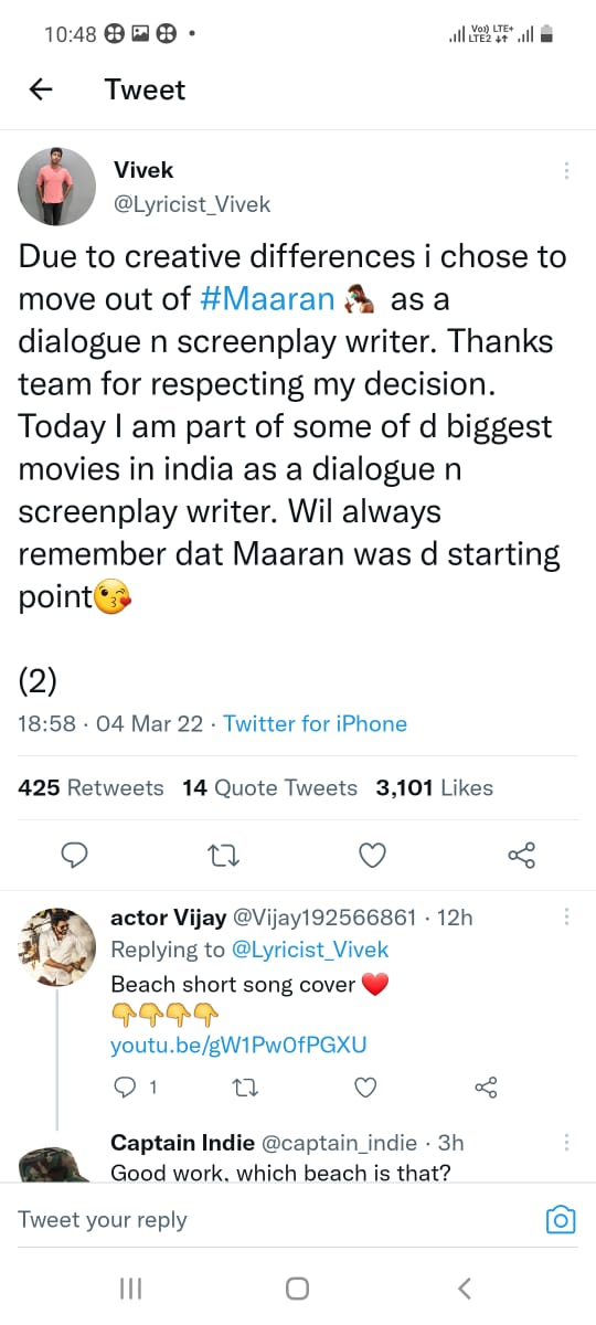 writer vivek out from maaran movie due to this reason