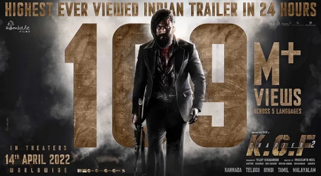 Kgf2 trailer record breaking 109 million views in 24 hours