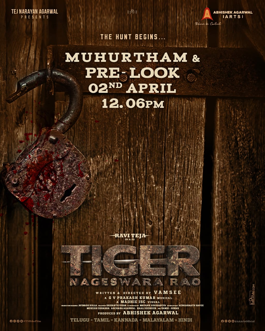 RaviTeja's Massive Hunt Pan India film Tiger Nageswara Rao