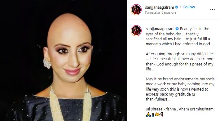 sanjana galrani shared her photo with bald head