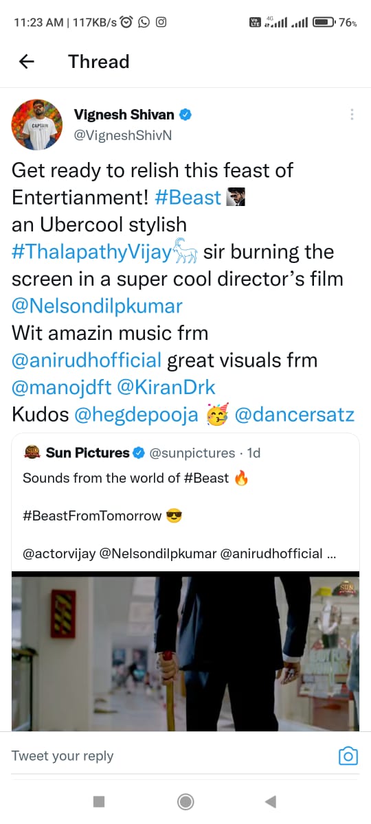 Ajith AK 61 Director Vignesh Shivan Wishes Beast Movie Cast and Crew