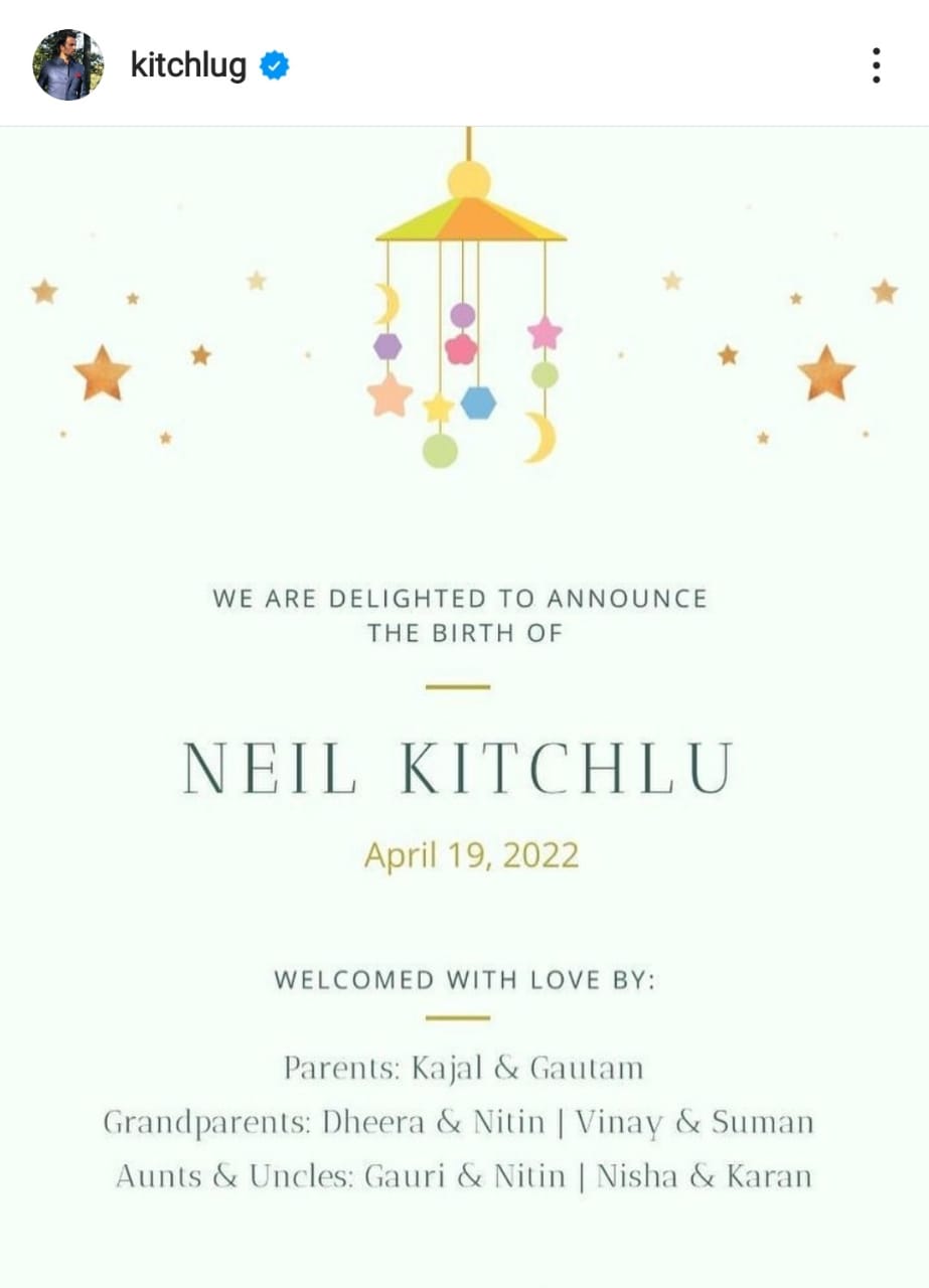 Actress Kajal Aggarwal Baby Named Neil Kitchlu