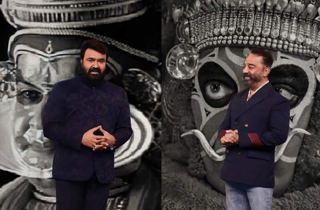Kamal Haasan Meets Mohan Lal at Malayalam BIGGBOSS Show