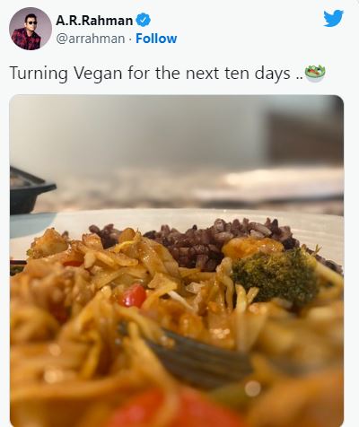 Ar rahman tweet about vegan for next ten days