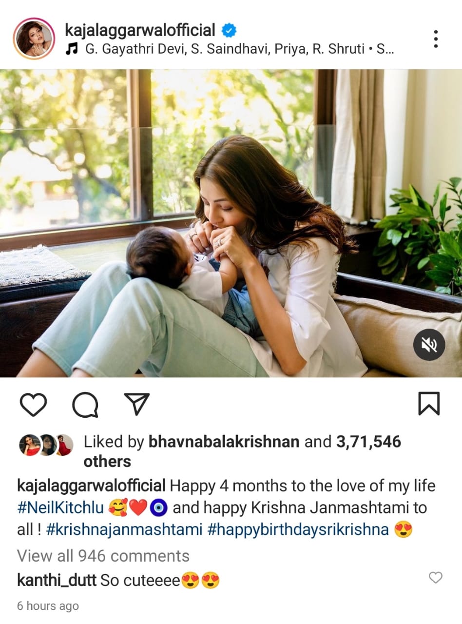 Kajal Aggarwal wishes Krishna Jayanti With her son picture