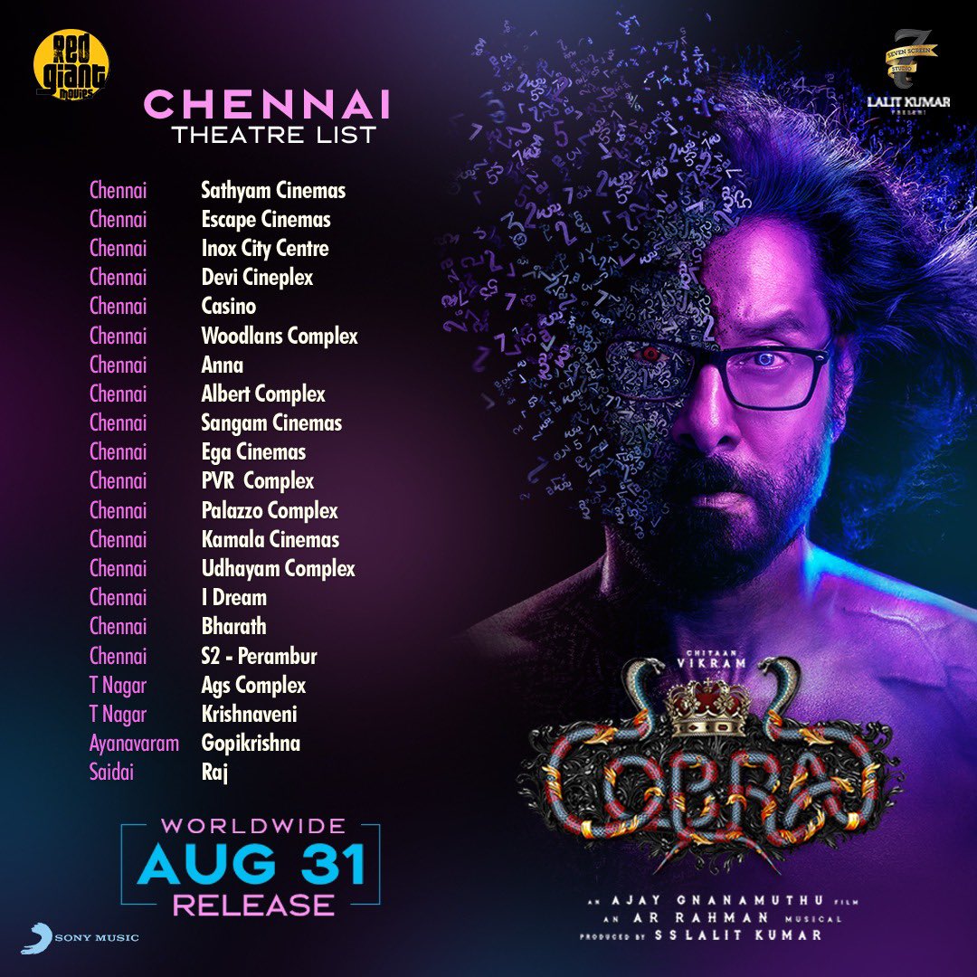 Vikram COBRA Movie Chennai Chengalpatu Area Theatre List