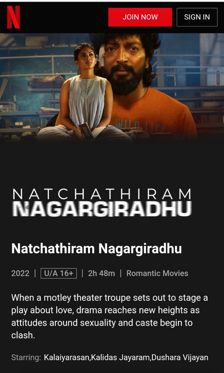 Pa Ranjith Natchathiram Nagargiradhu Movie Streaming on Netflix OTT