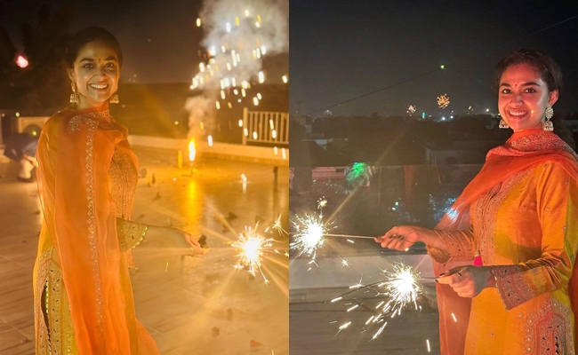 Keerthy Suresh Diwali Celebration with Her Dog Nyke 