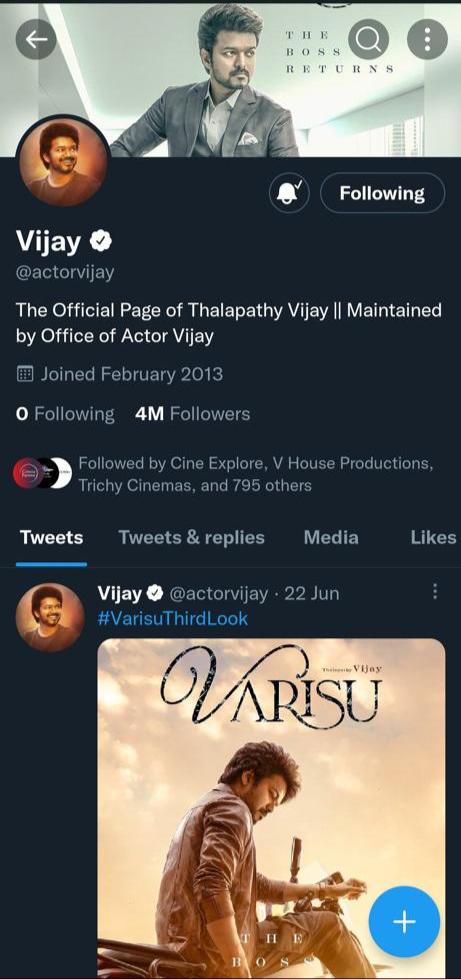 Actor Vijay Changed to Varisu Pic in Twitter DP 