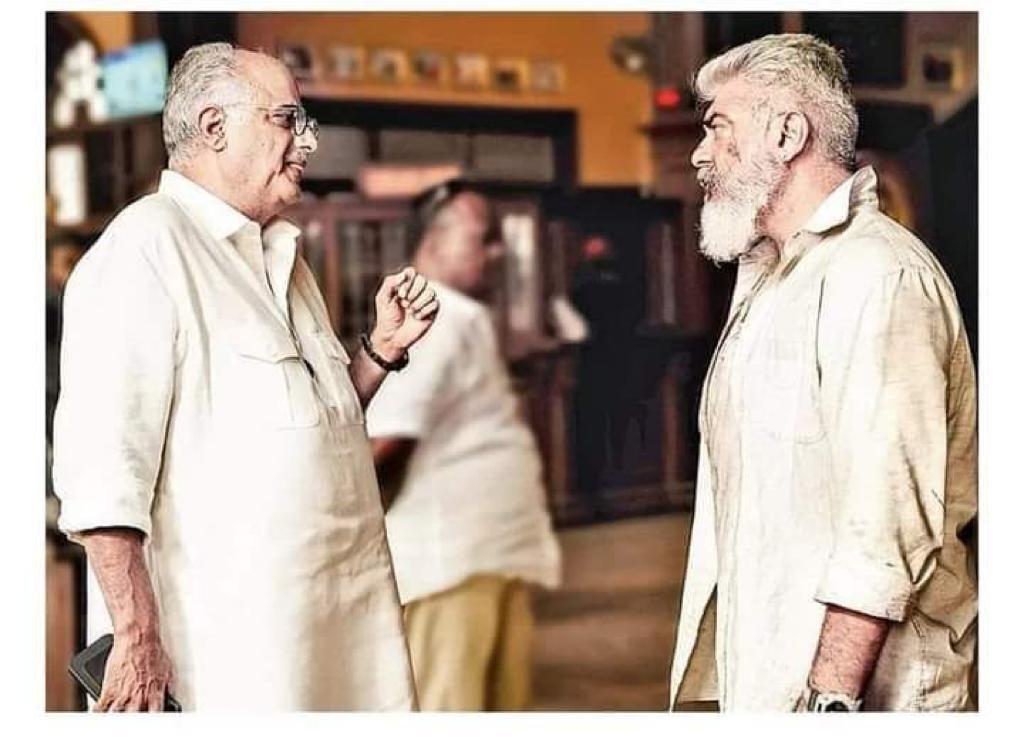 Boney Kapoor on the sets of Thunivu with Ajith Kumar 