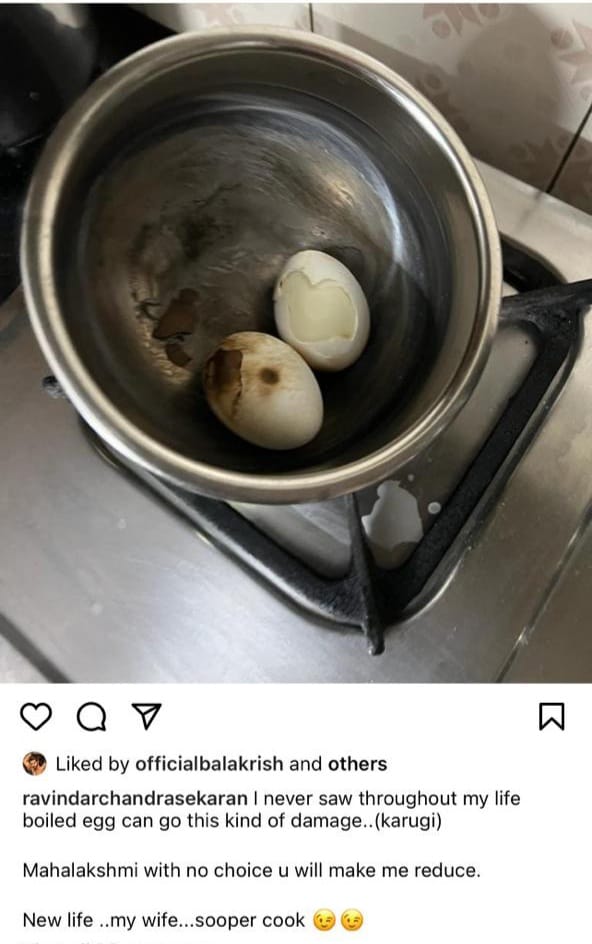 ravindar cute post about mahalakshmi cooking boiled egg 
