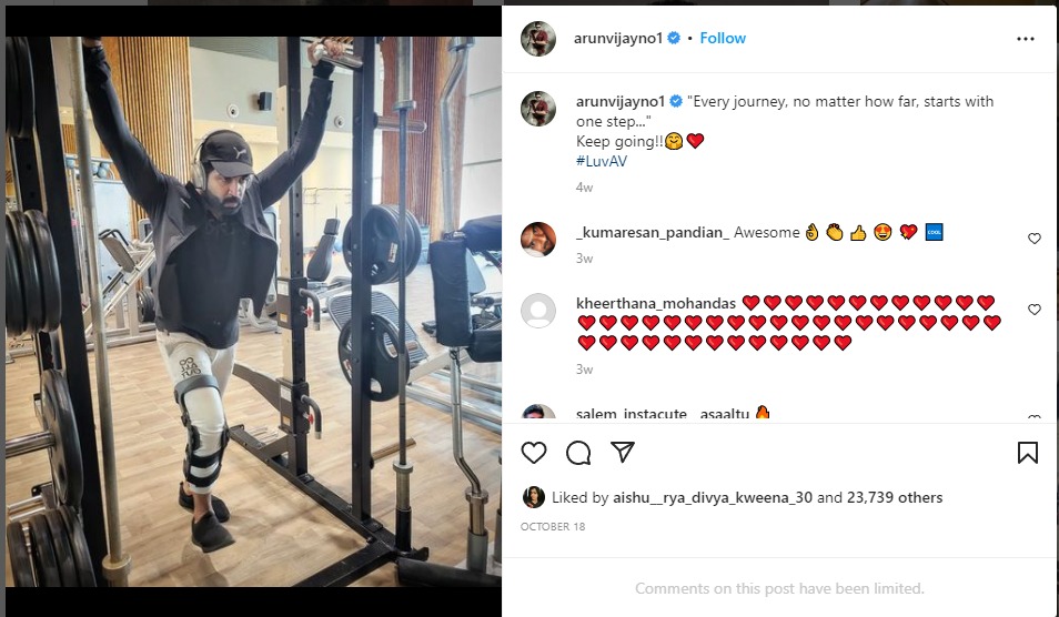 Arun Vijay Recovering from Injury LATEST Instagram Post 