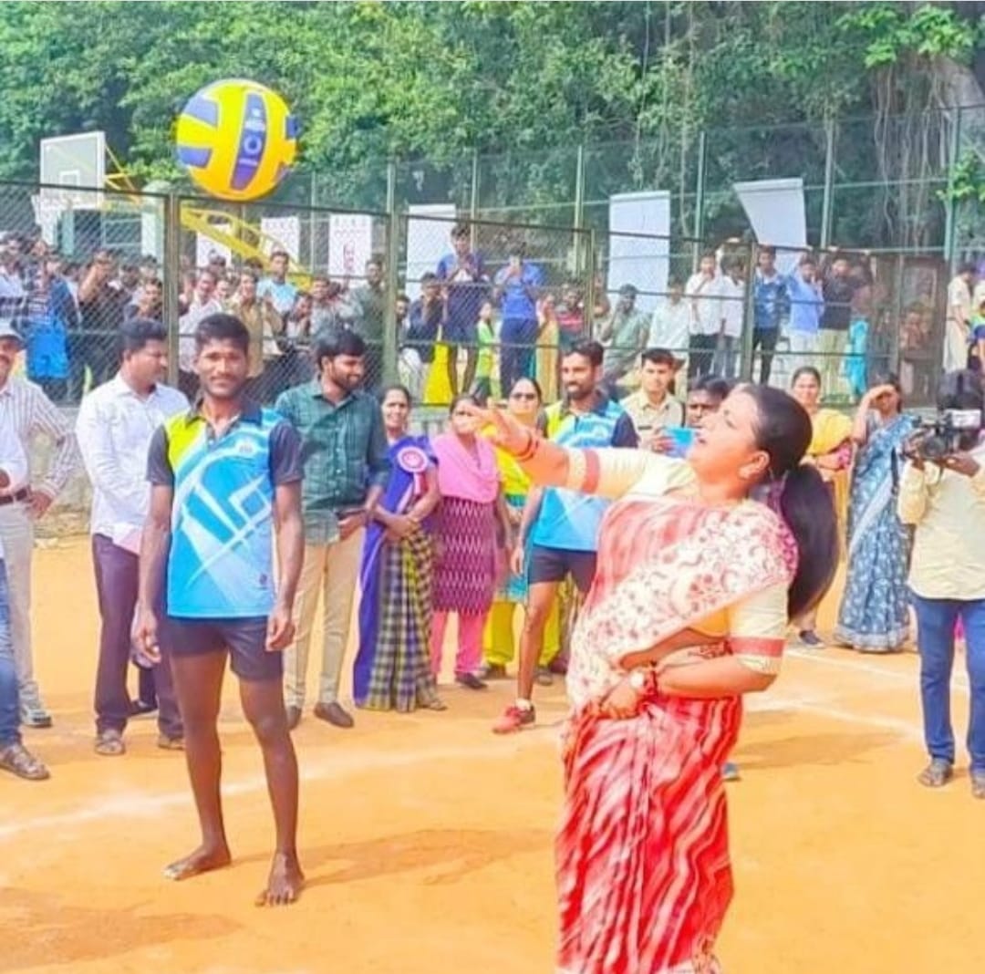 Minister Roja Played Volleyball at Tirupati Sports Event