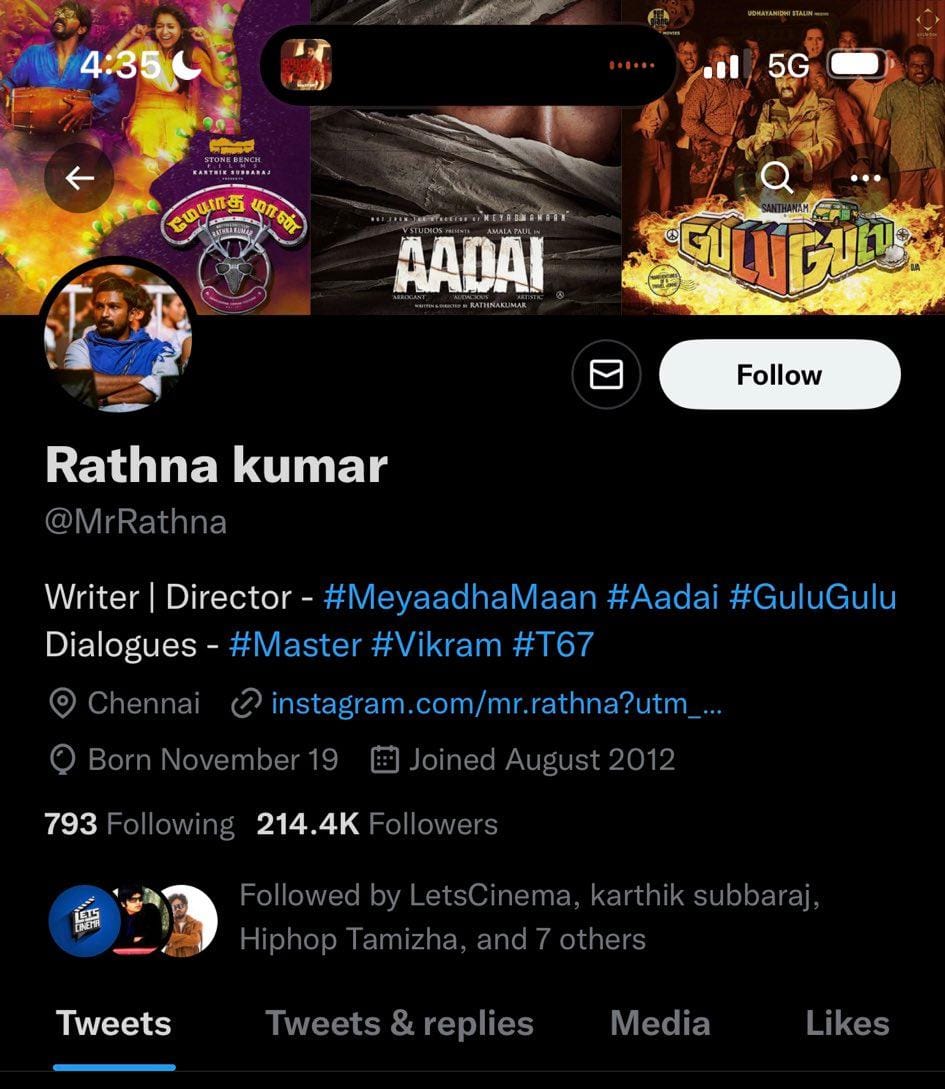 Thalapathy 67 writer Ratna Kumar Changed His Twitter Bio