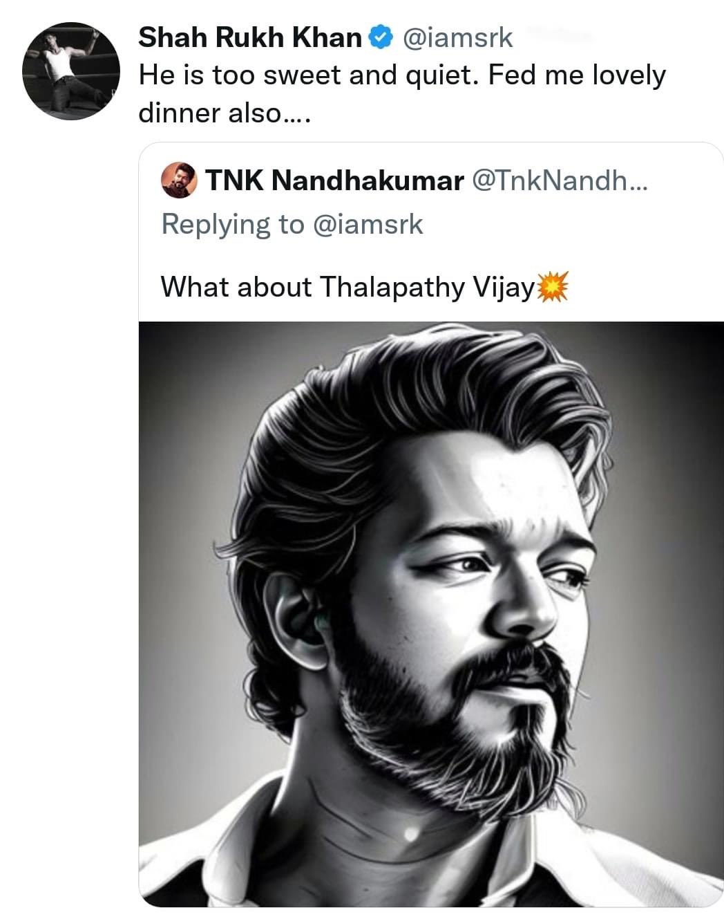 Shahrukh Khan Answered about Thalapathy Vijay on Twitter