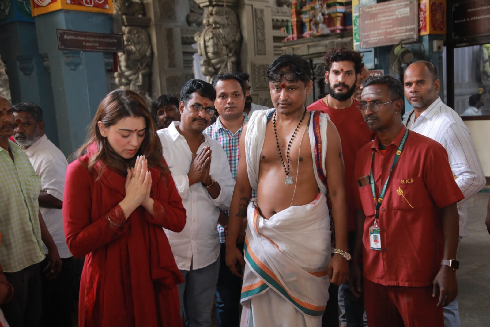 Hansika visits Kaligambal Temple with Kanthari Director