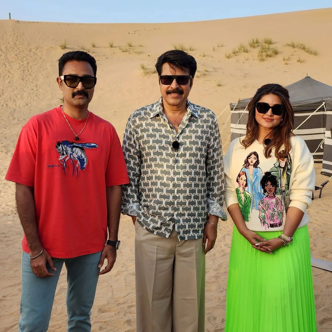 Sneha Prasanna with Mammootty for Christopher Movie Dubai Promotion