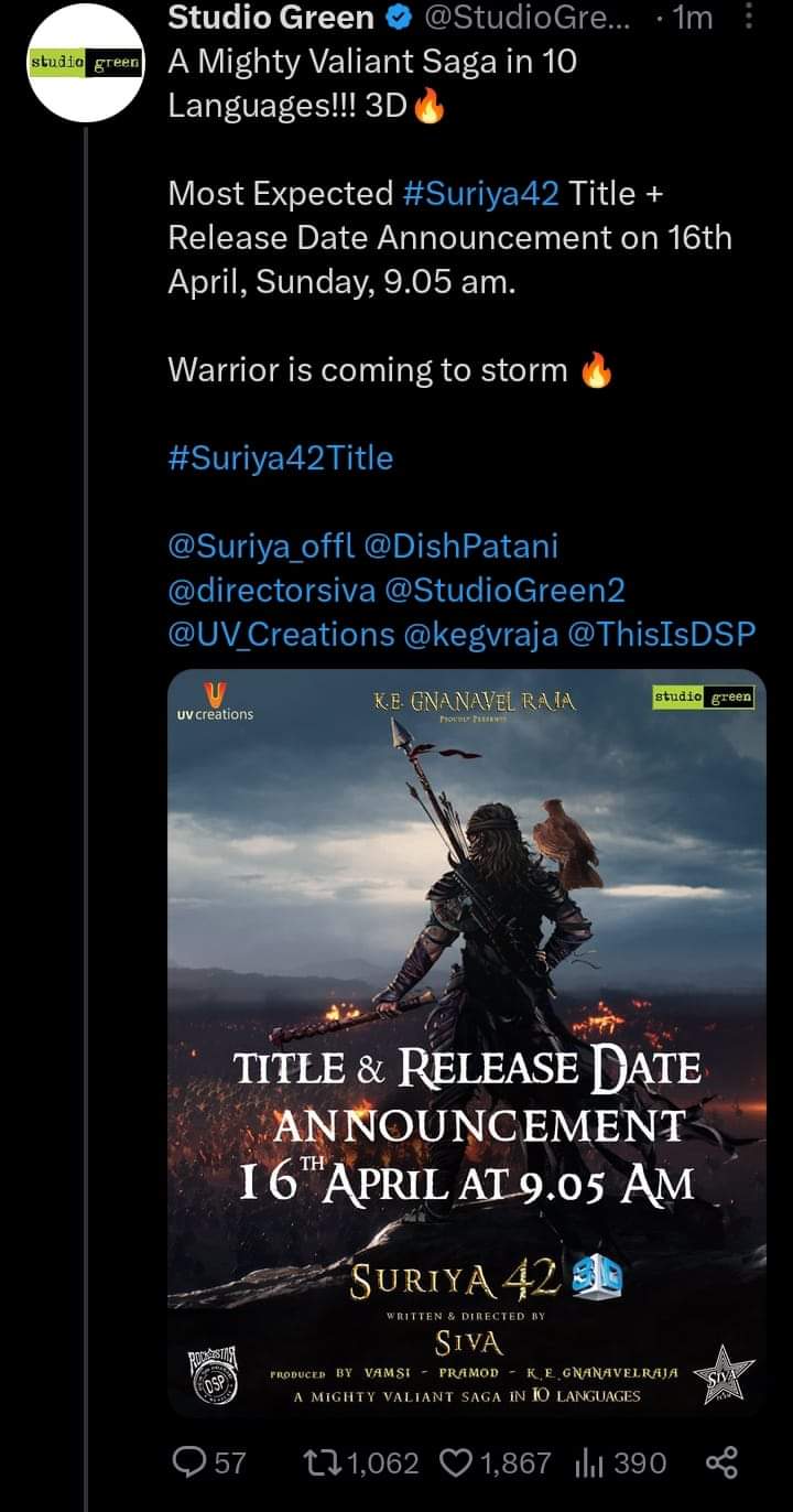 Suriya 42 Movie Title Release Date Announcement Update