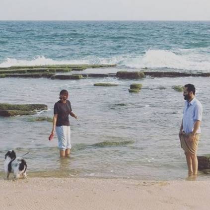Nazriya and Fahad on beach with their favorite dog Oreo - photo