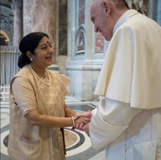 Sushma Swaraj with Pope of Vatican