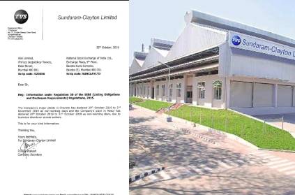TVS Sundaram Clayton declares non-working days, Oct, Nov