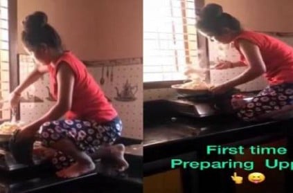 Girl bestie cooking - Viral video of young girl making upma