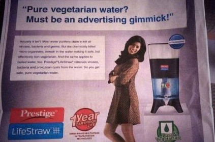 Water purifier ad promises \"pure vegetarian\" water