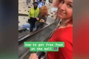 Woman Snatches Food from Strangers at Mall! Watch Video!