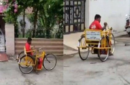Differently-abled man delivers food in a hand-pulled tricycle: Video G