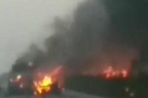 VIDEO: Mini Truck with LPG Cylinders Explodes Near Bus Carrying School Children