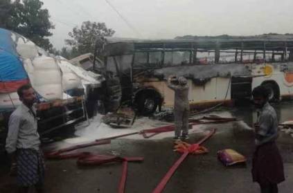 Tourist bus catches fire near Srikakulam in Andhra, 18 injured 